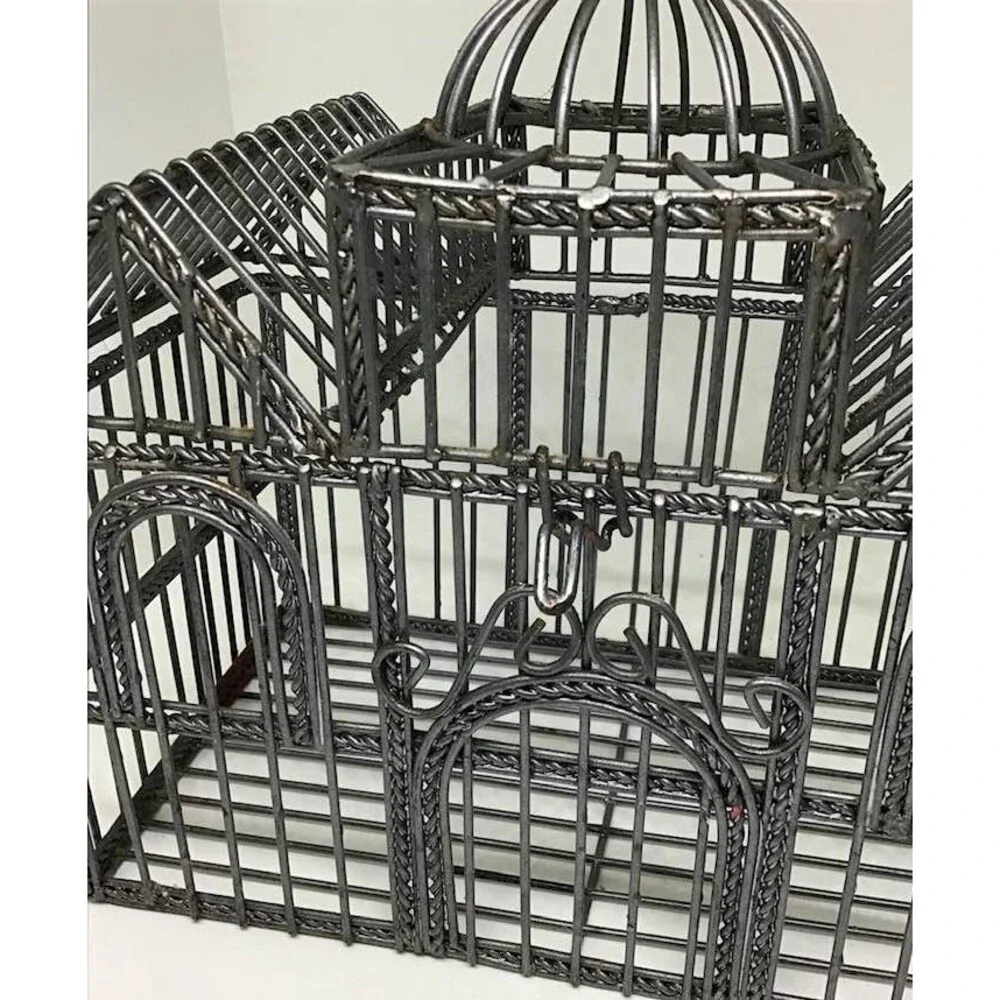 Ornate Gray Decorative Metal Birdcage Centerpiece